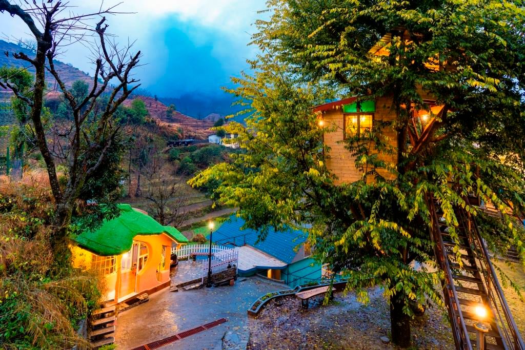 The campus of Zostel Mussoorie, a backpacker hostel in Mussoorie Uttarakhand